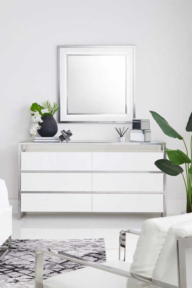 Miami White Dresser & Mirror