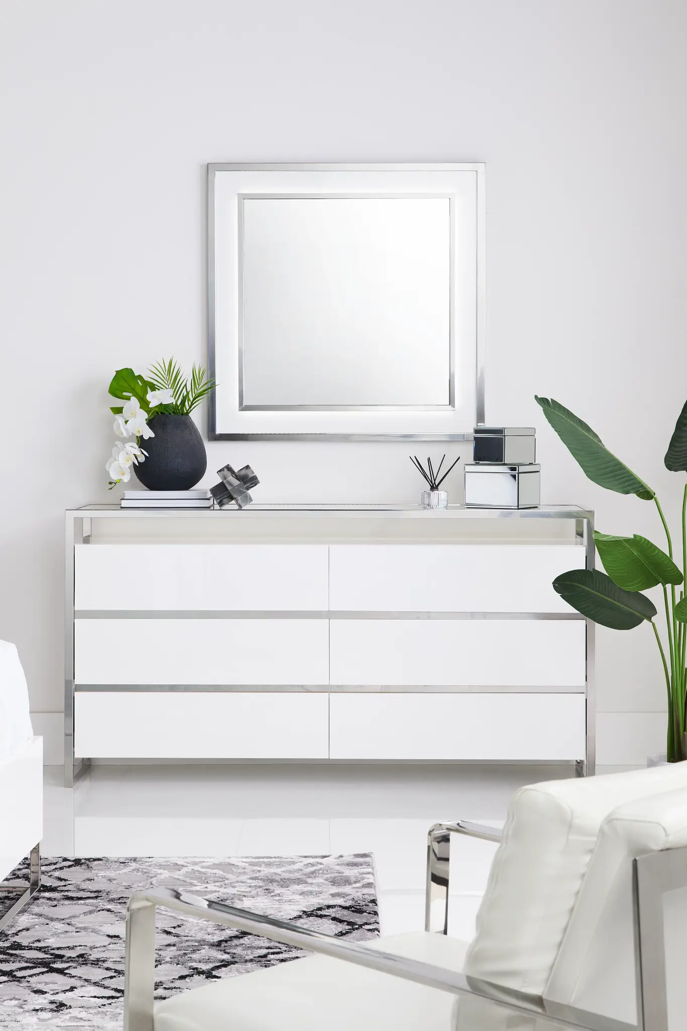 Miami White Dresser & Mirror Miami White Dresser & Mirror