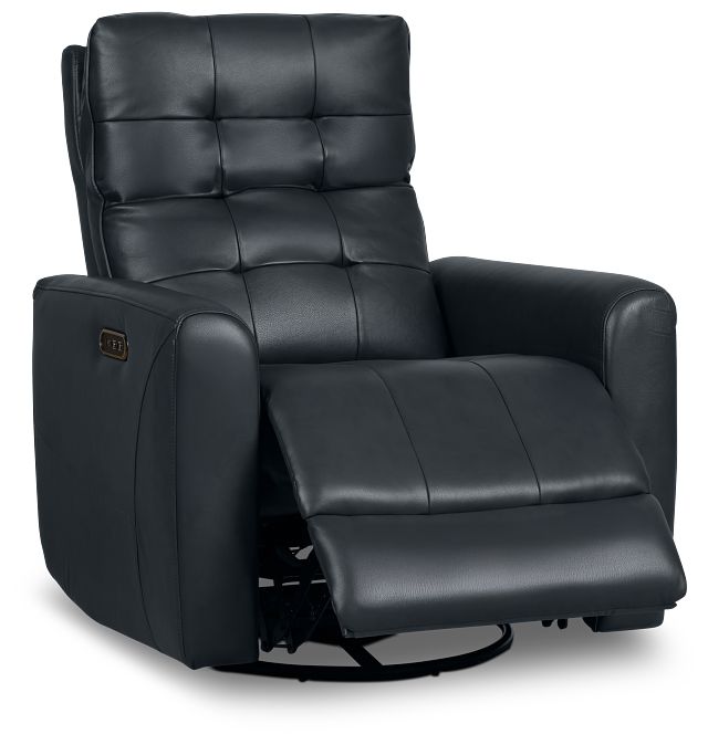 Izzy Dark Blue Lthr/vinyl Power Swivel Glider Recliner