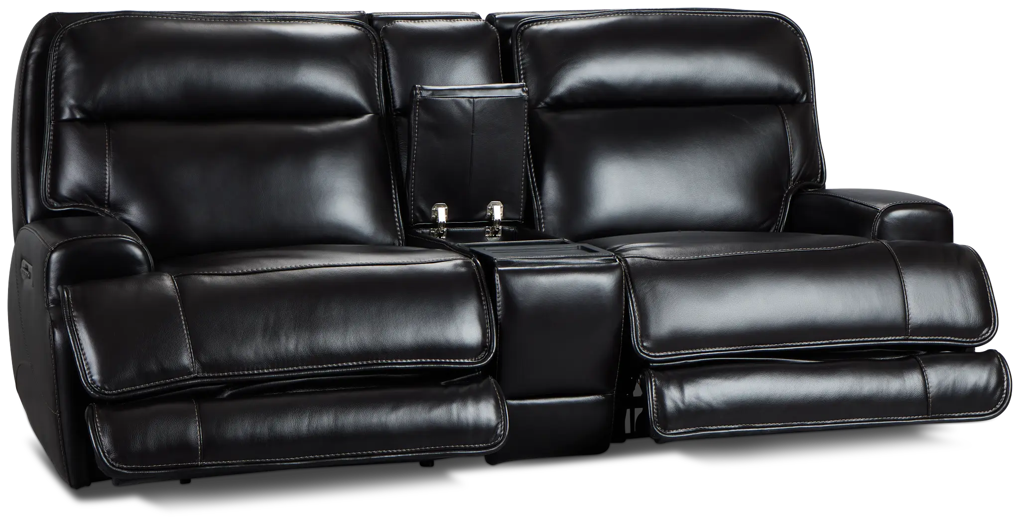 Casey Black Lthr/vinyl Power Reclining Console Sofa Casey Black Lthr/vinyl Power Reclining Console Sofa