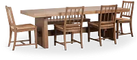 Provo Mid Tone Trestle Table, 4 Woven Chairs & Bench