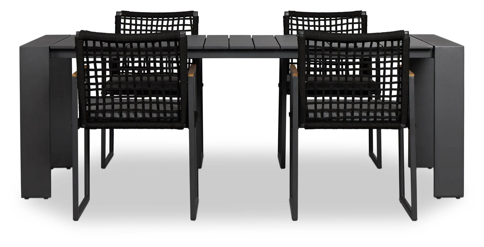 Sunrise Dark Gray 86" Rectangular Table & 4 Teak Arm Chairs