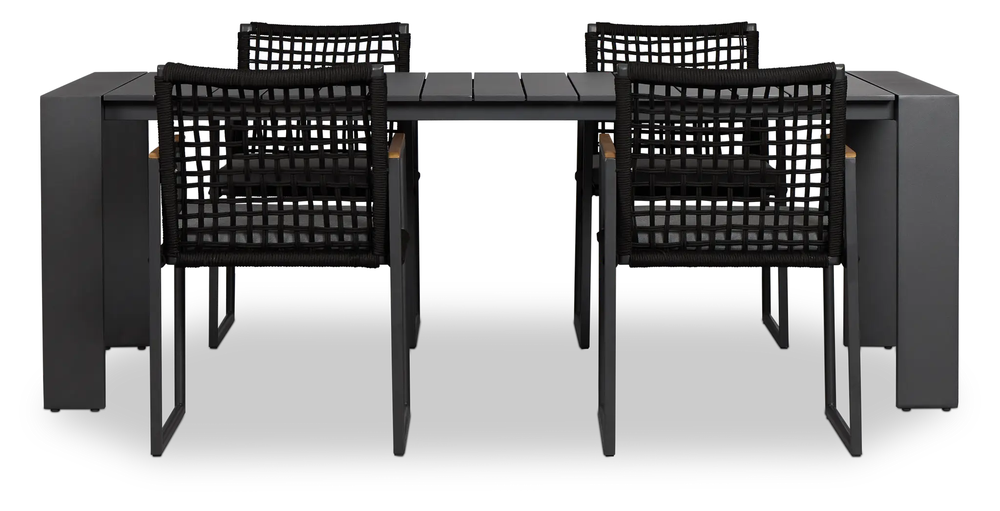 Sunrise Dark Gray 86" Rectangular Table & 4 Teak Arm Chairs Sunrise Dark Gray 86" Rectangular Table & 4 Teak Arm Chairs