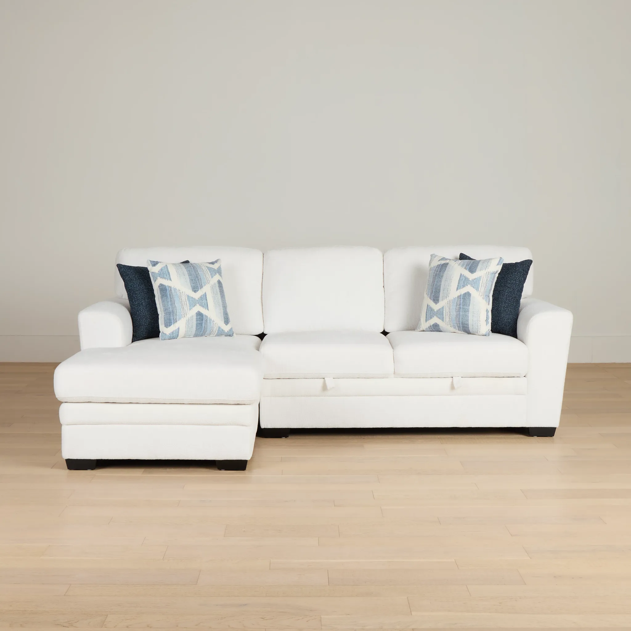 Everly White Fabric Left Chaise Storage Sectional