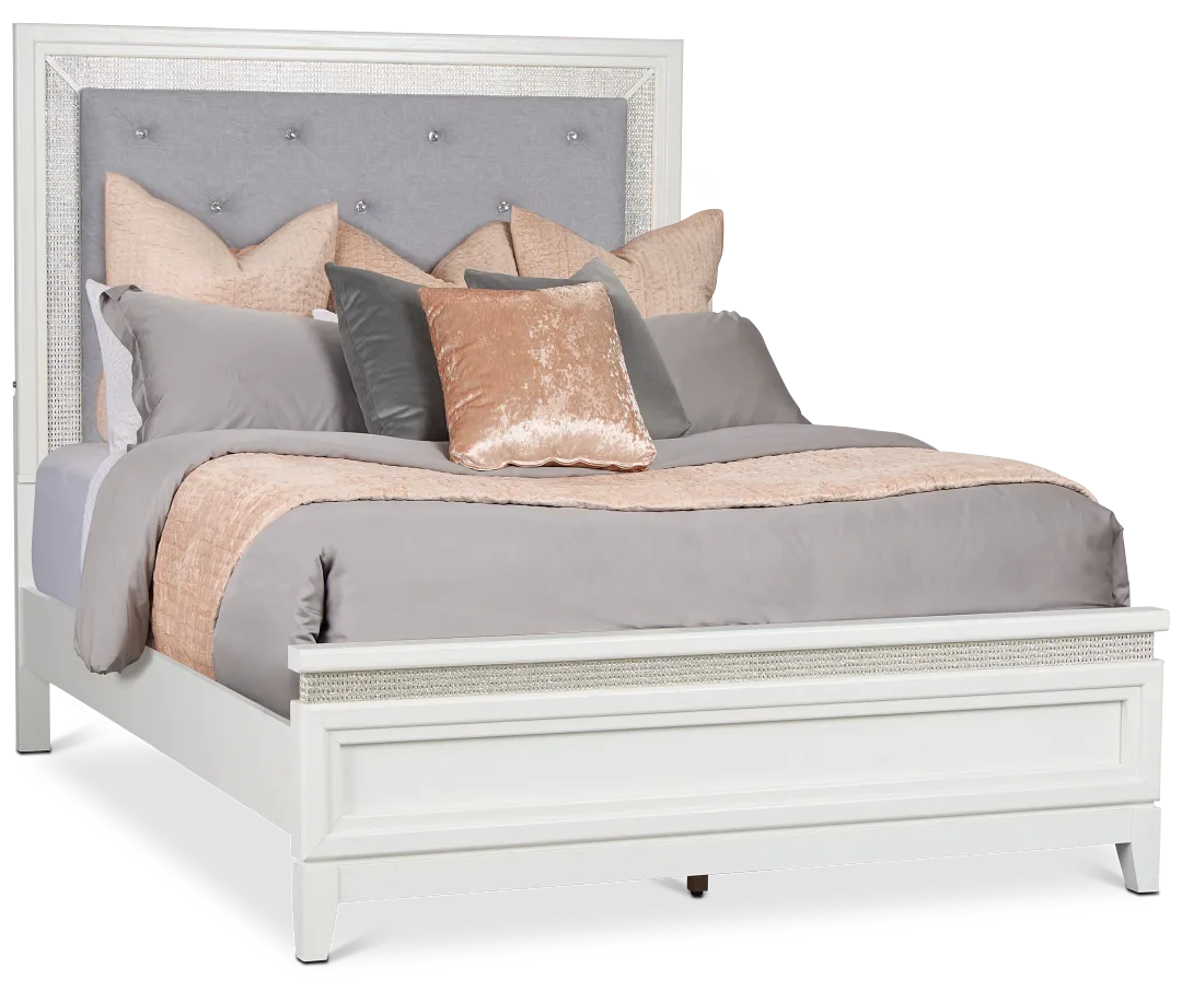 Alessandria White Uph Panel Bed With Lights