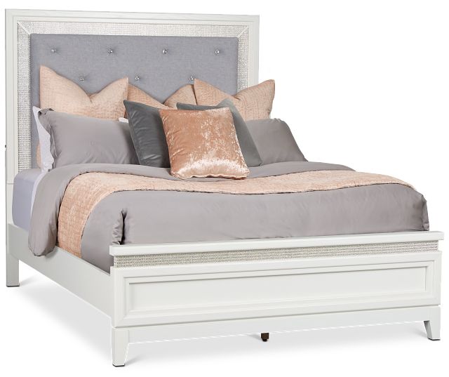 Alessandria White Uph Panel Bed With Lights