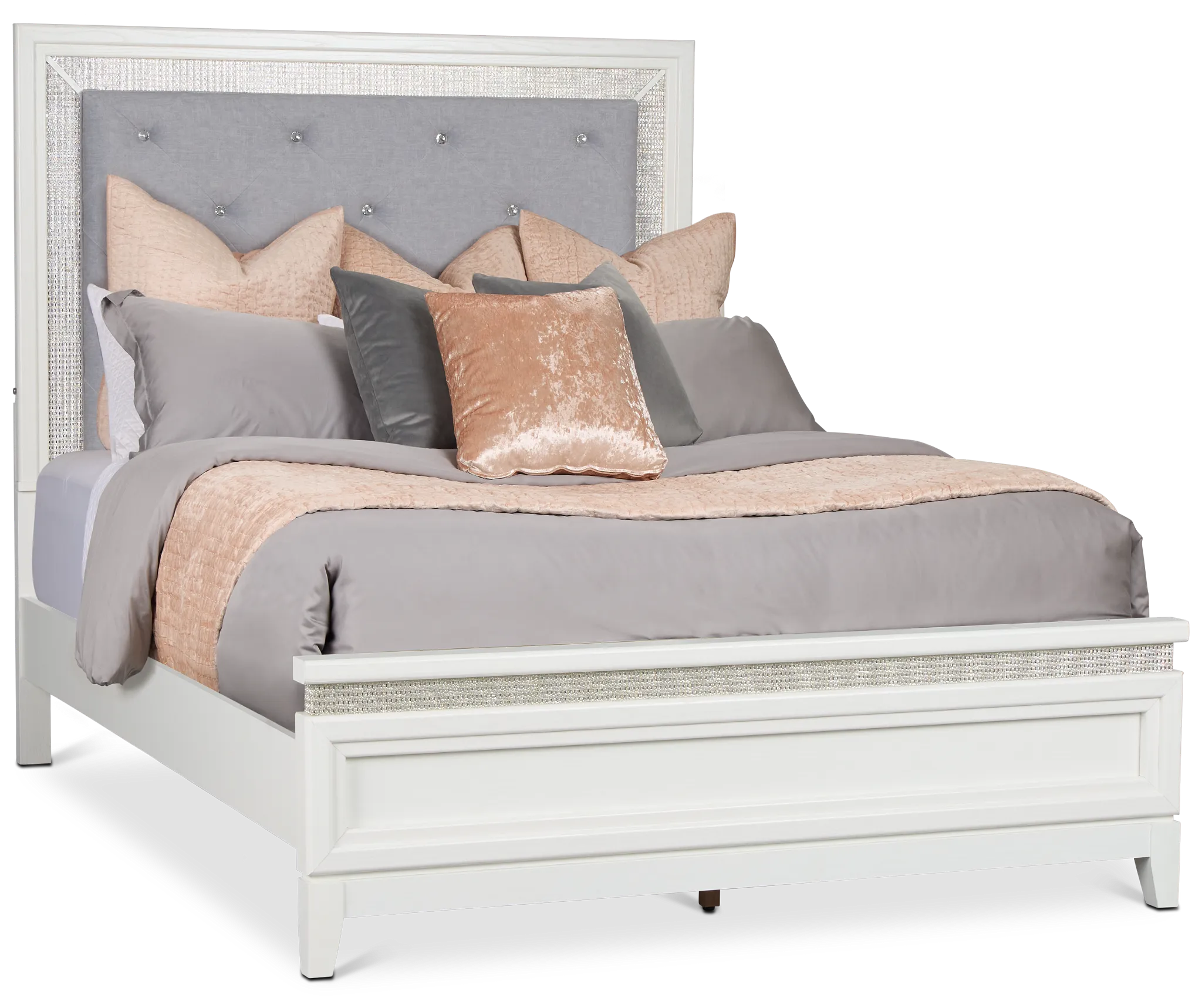 Alessandria White Uph Panel Bed With Lights