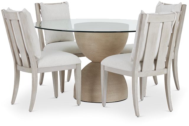Marseilles Glass Round Table & 4 Upholstered Chairs