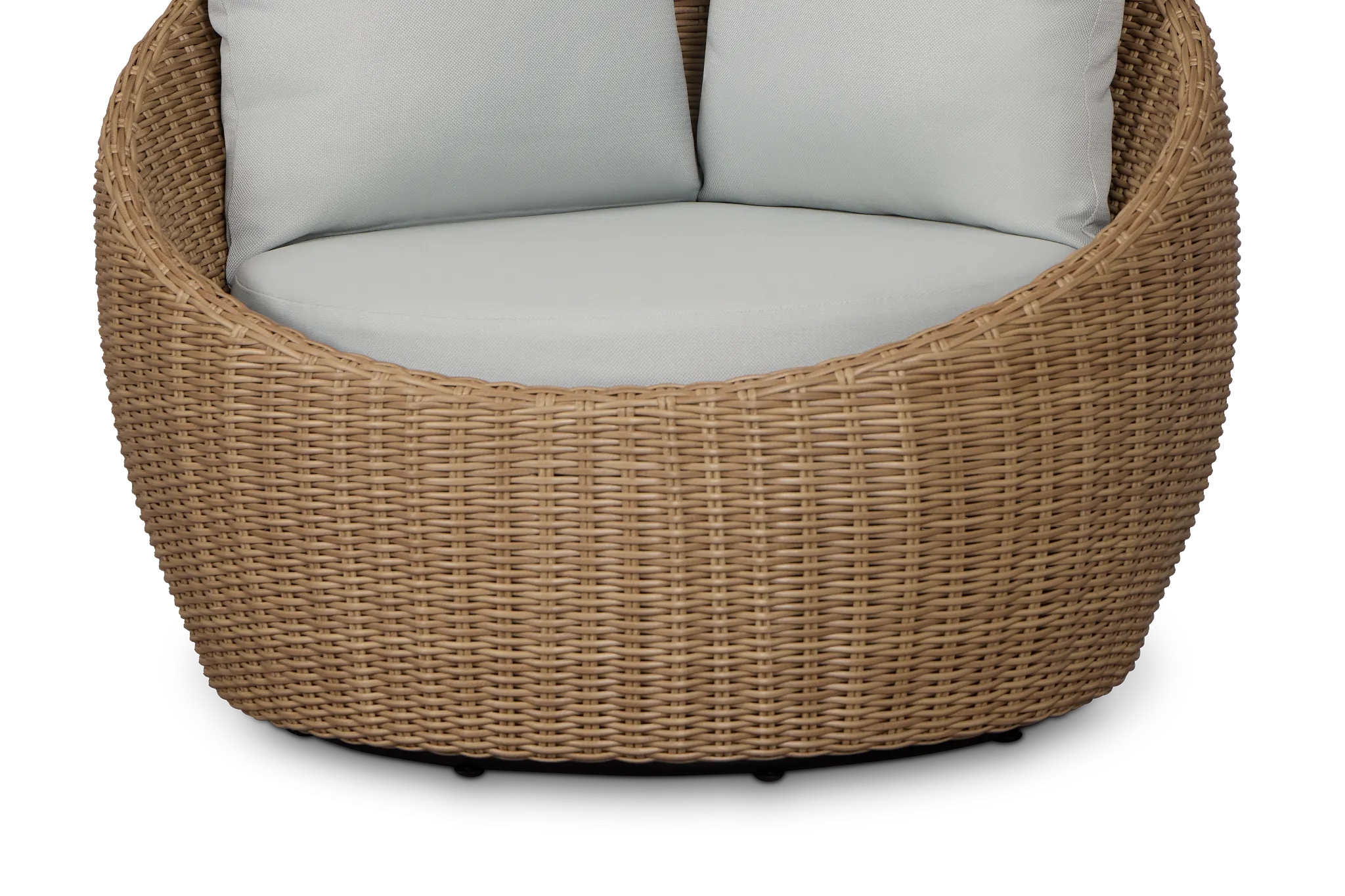 Montecito Light Tone Curved Swivel Chair With Light Blue Cushions