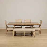Joplin Light Tone Extension Rectangular Table With 4 Side Chairs & Bench