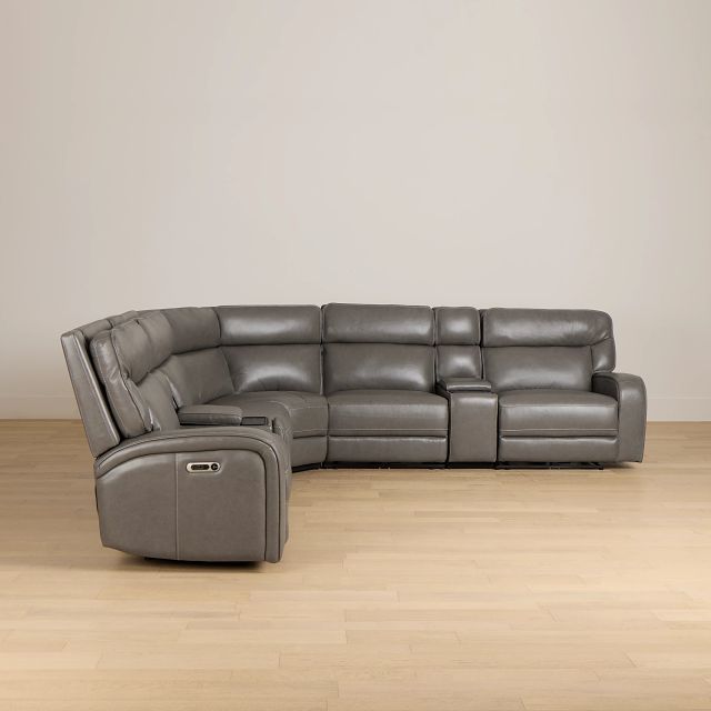Jasper Gray Leather Large Triple Power Reclining Two-arm Sectional