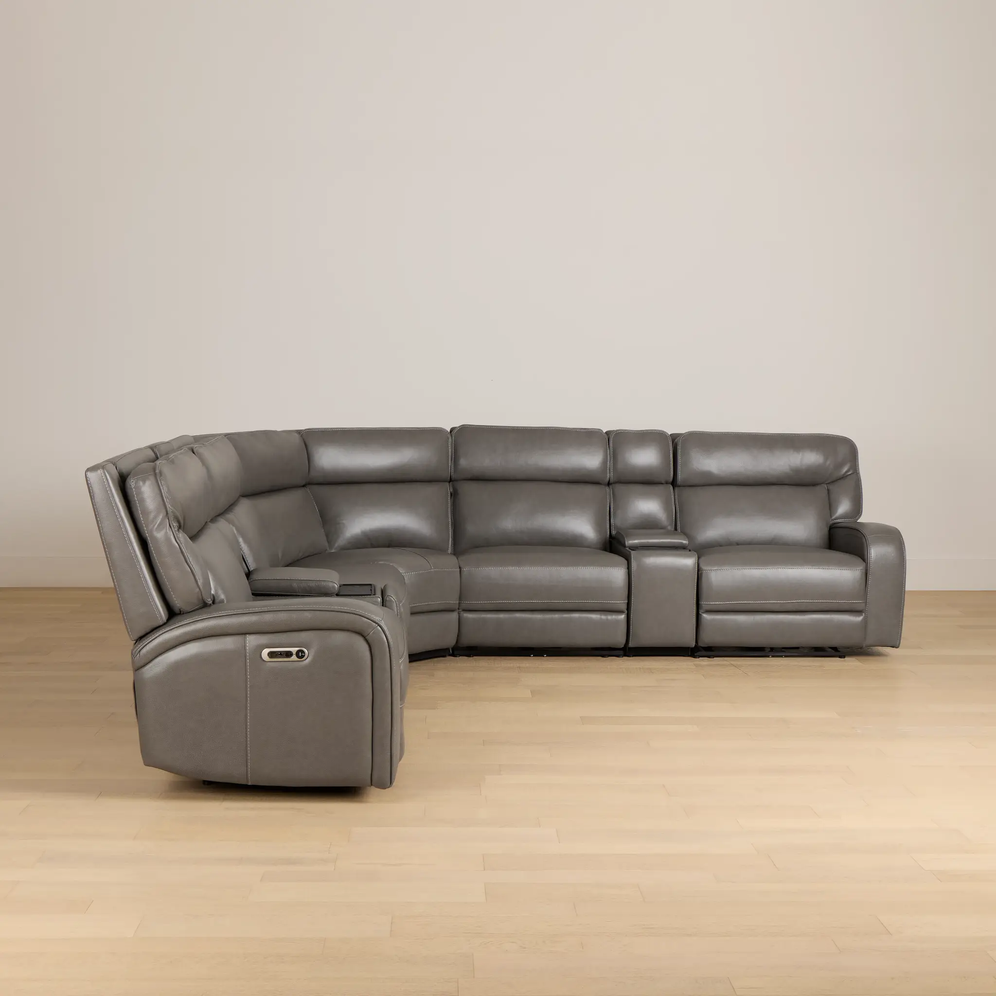 Jasper Gray Leather Large Triple Power Reclining Two-arm Sectional Jasper Gray Leather Large Triple Power Reclining Two-arm Sectional