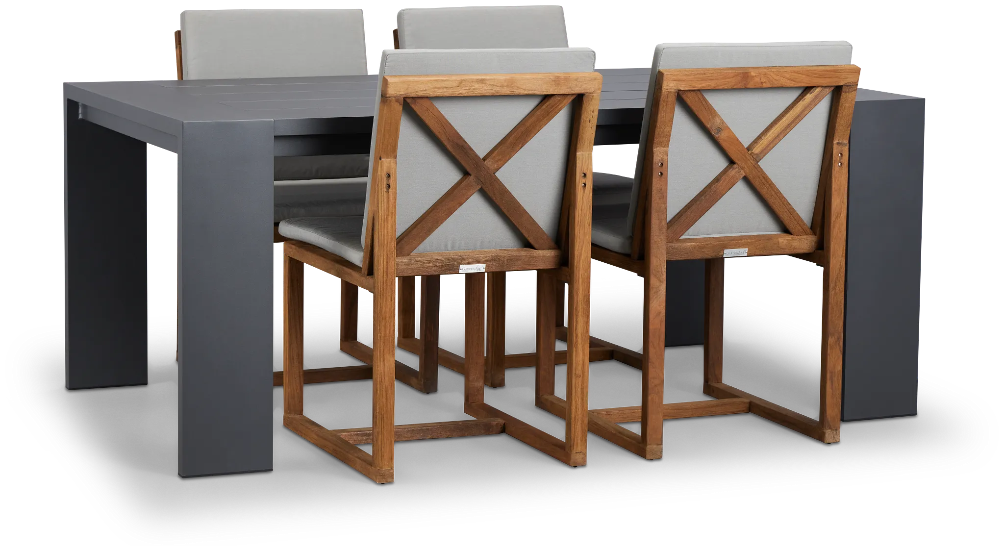 Linear Dark Gray 70" Aluminum Table & 4 Teak Cushioned Side Chairs
