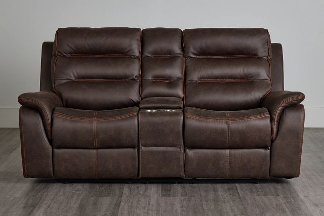 Grayson Brown Micro Power Reclining Console Loveseat (0)
