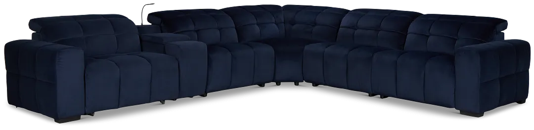 Gemma Navy Velvet Medium Triple Power Left Chaise Sectional