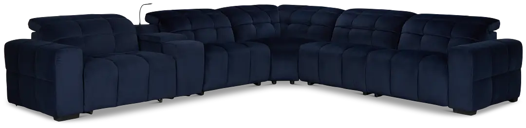 Gemma Navy Velvet Medium Triple Power Left Chaise Sectional Gemma Navy Velvet Medium Triple Power Left Chaise Sectional