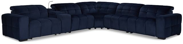 Gemma Navy Velvet Medium Triple Power Left Chaise Sectional