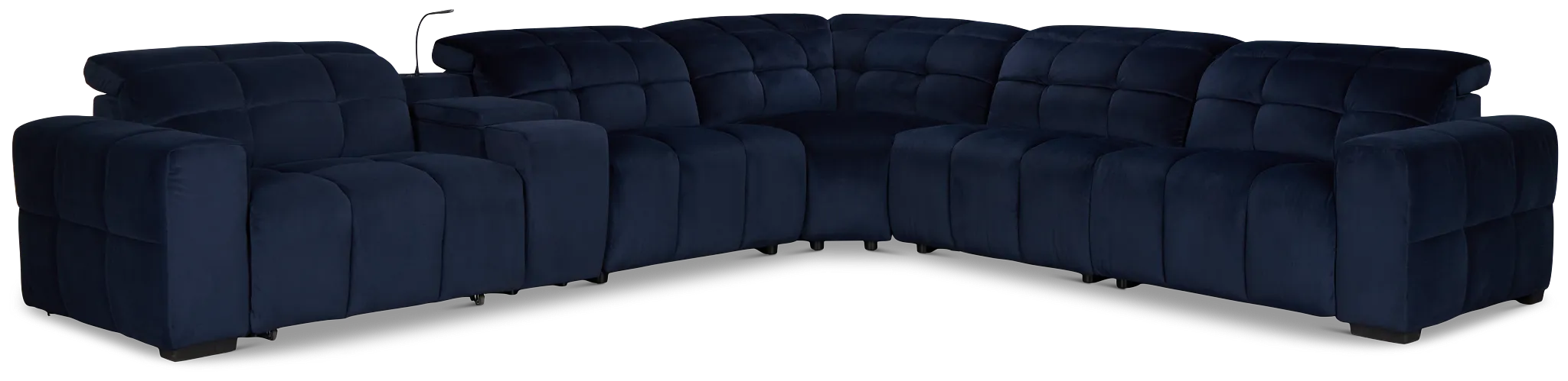 Gemma Navy Velvet Medium Triple Power Left Chaise Sectional