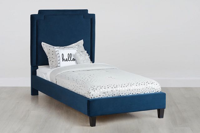 Whitney Dark Blue Uph Platform Bed