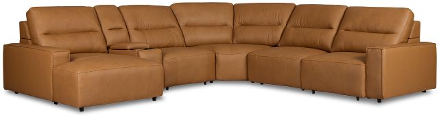 Rudy Brown Lthr/vinyl Medium Dual Power Left Extension Chaise Sectional