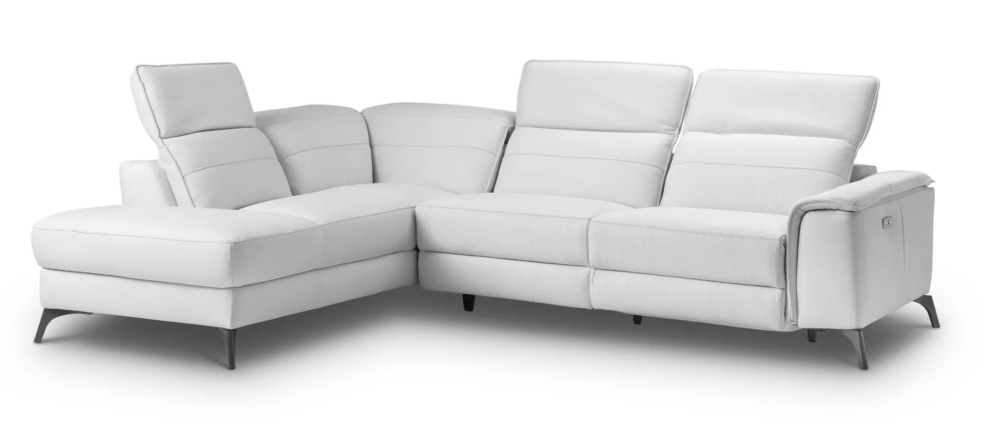 Pearson White Leather Left Bumper Power Reclining Sectional