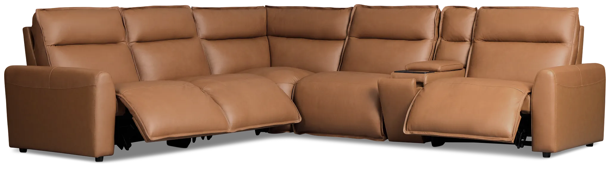 Edison Medium Brown Leather/Vinyl Medium Dual Power 2-arm Reclining Sectional