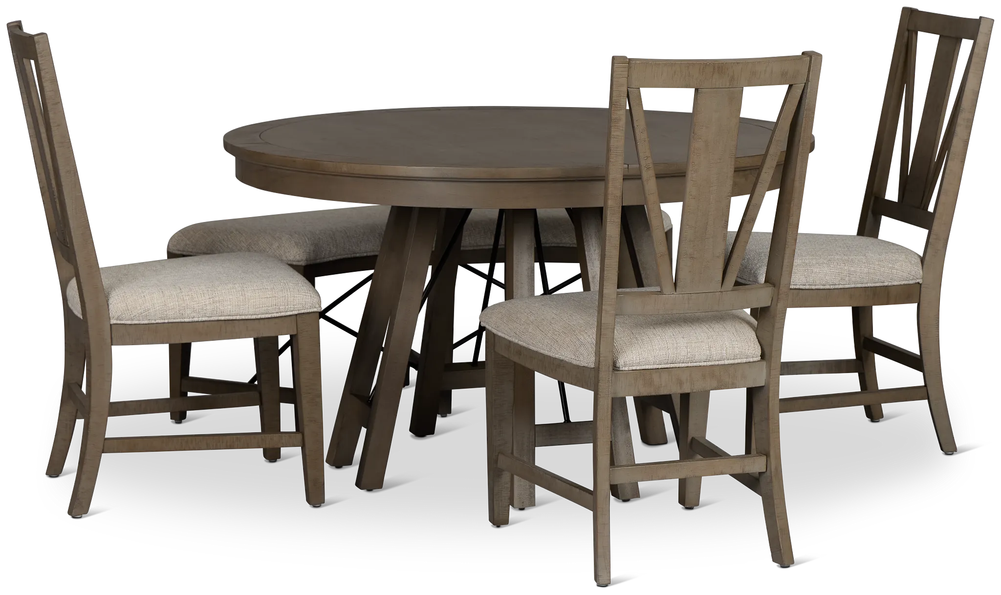 Heron Cove Light Tone Round Table, 3 Chairs & Bench