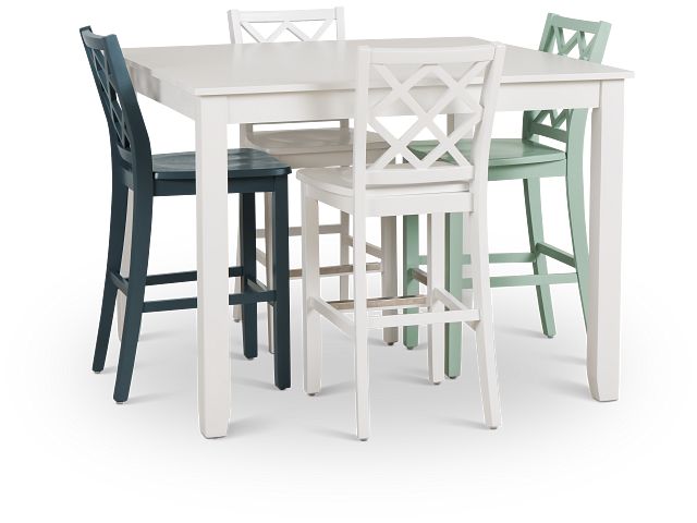 Edgartown White Square High Table & Mixed Barstools