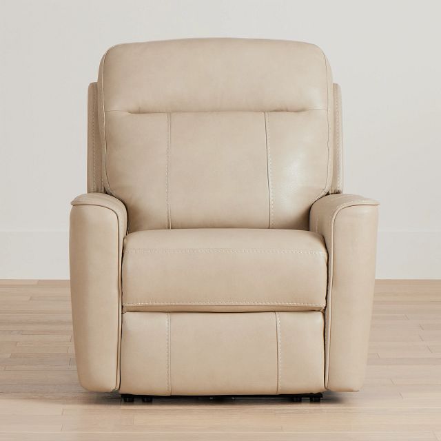 Benji Light Beige Lthr/vinyl Zero Gravity Power Recliner W/headrest