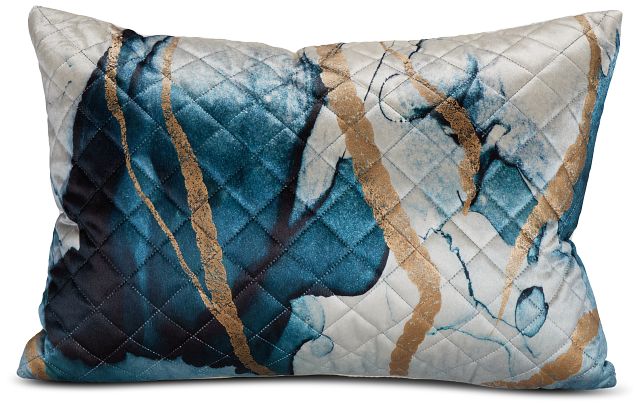 Langston Blue Velvet Lumbar Accent Pillow