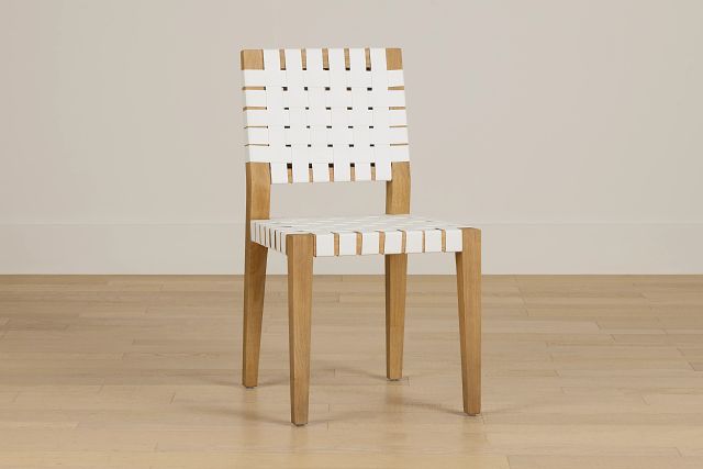 Haven White Woven Leather Side Chair