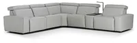 Carmelo Gray Leather Medium Triple Power 2-arm Sectional
