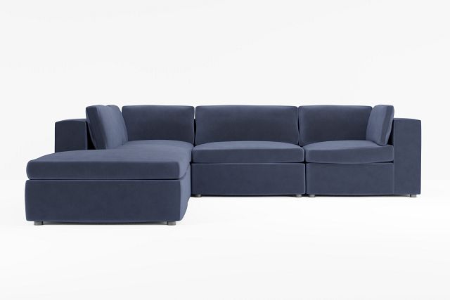 Destin Joya Dark Blue Velvet 5pc Bumper Sectional