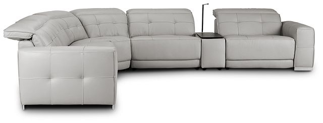 Reva Gray Leather Medium Triple Power 2-arm Sectional