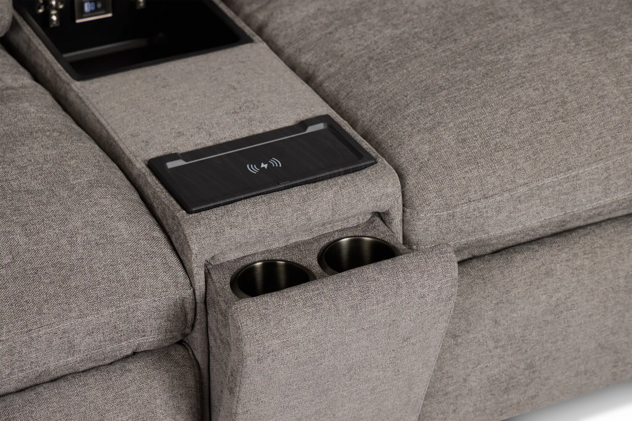 Drift Dark Gray Fabric Medium Dual Power 2-arm Reclining Sectional Drift Dark Gray Fabric Medium Dual Power 2-arm Reclining Sectional