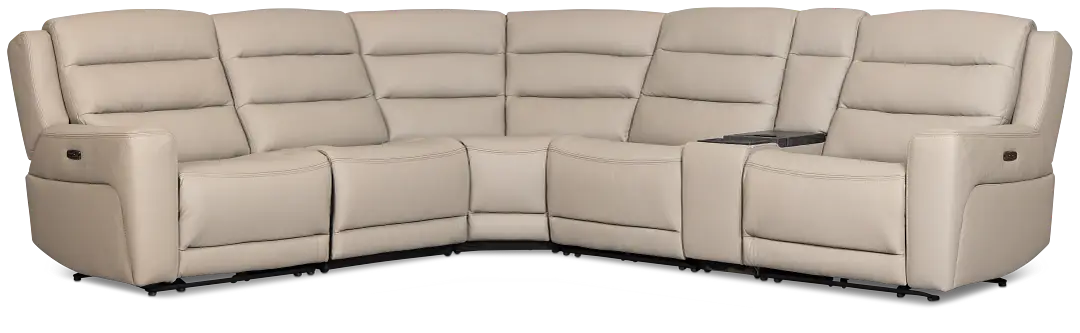 Wilder Taupe Leather Medium Tri Power Sectional W/refrigerated Console Wilder Taupe Leather Medium Tri Power Sectional W/refrigerated Console