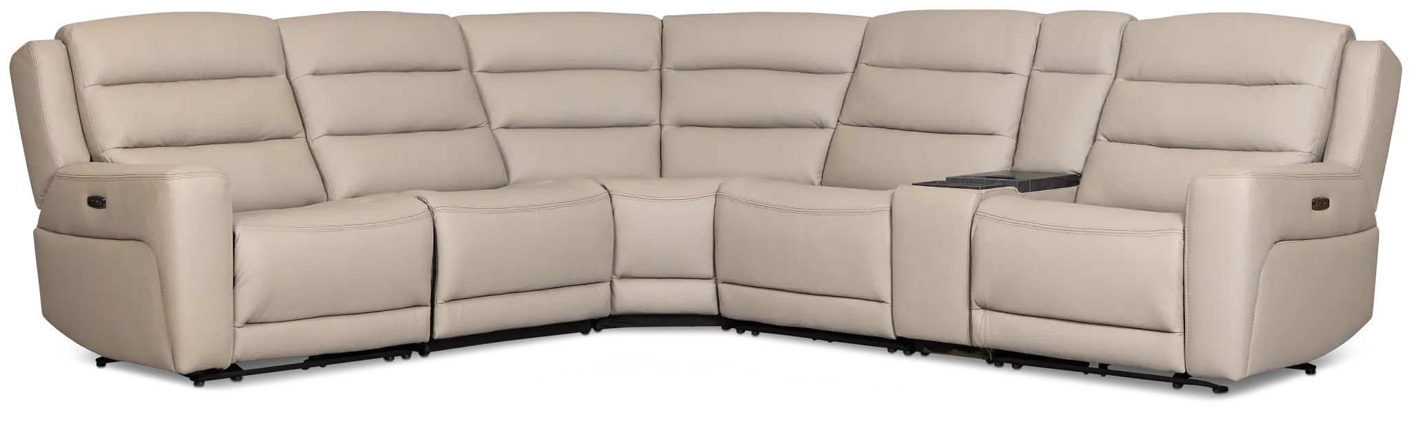 Wilder Taupe Leather Medium Tri Power Sectional W/refrigerated Console Wilder Taupe Leather Medium Tri Power Sectional W/refrigerated Console