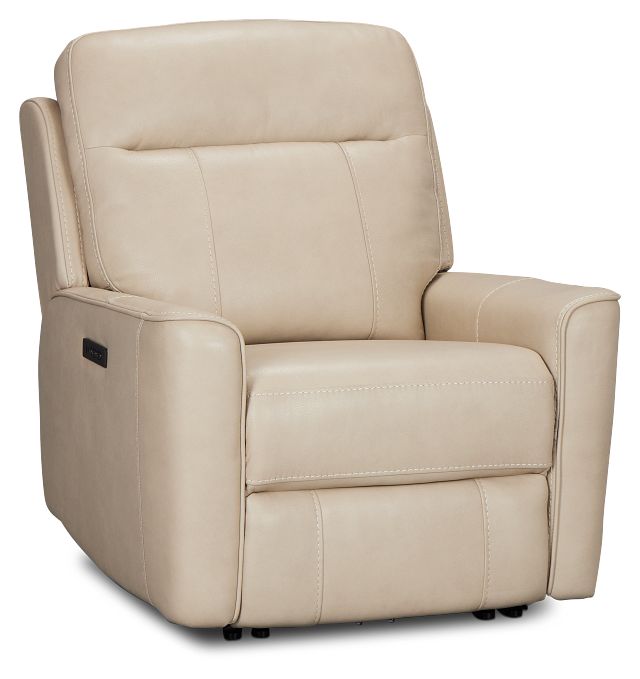Benji Light Beige Lthr/vinyl Zero Gravity Power Recliner W/headrest