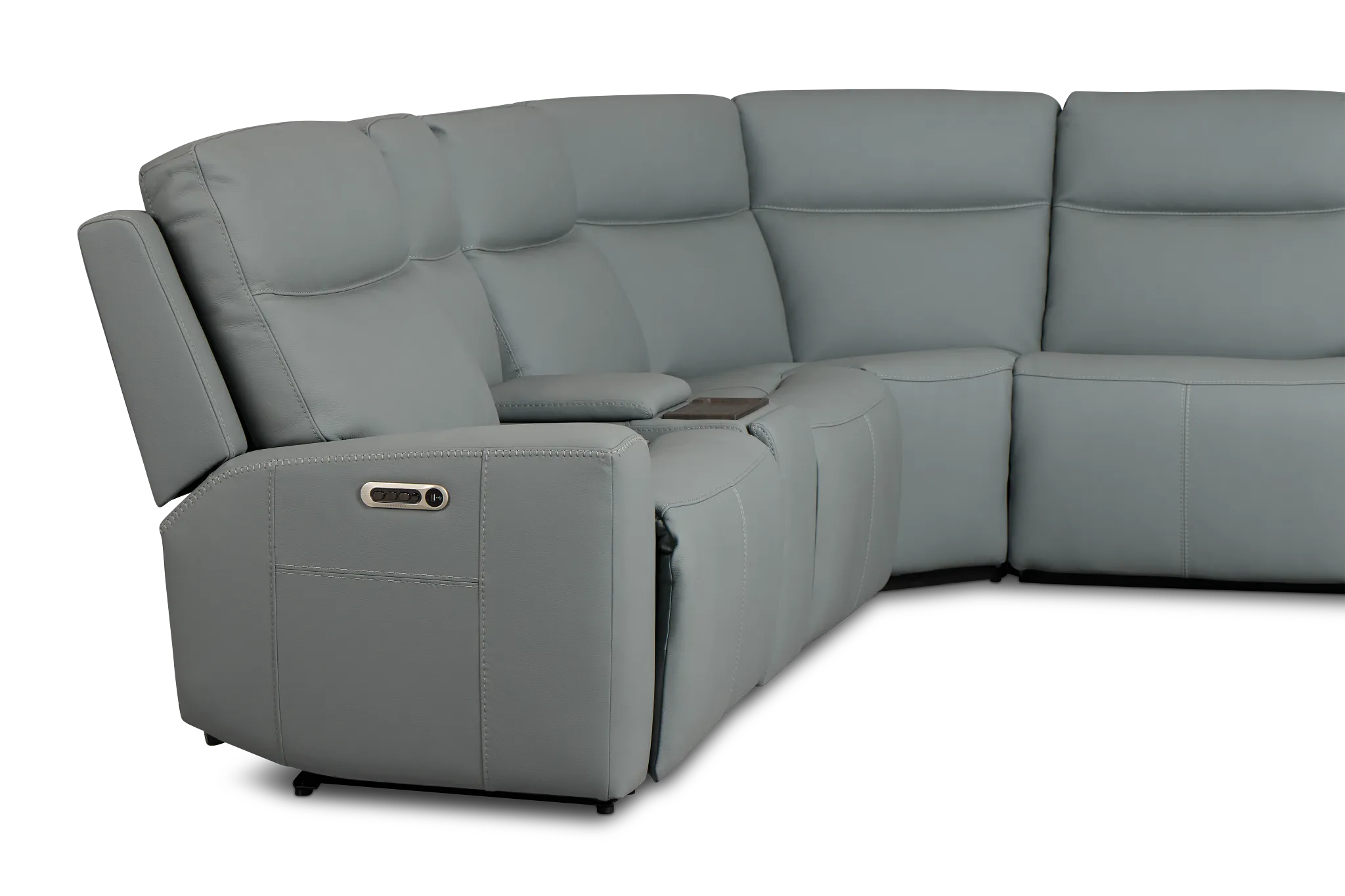 Flexsteel Sterling Blue Lthr/vinyl Large Triple Power Reclining Two-arm Sectional