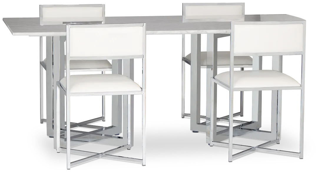 Amalfi White Marble Rectangular Table & 4 Metal Chairs