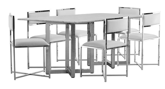 Amalfi White Marble Rectangular Table & 4 Metal Chairs
