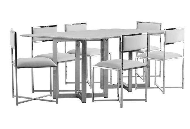 Amalfi White Marble Rectangular Table & 4 Metal Chairs