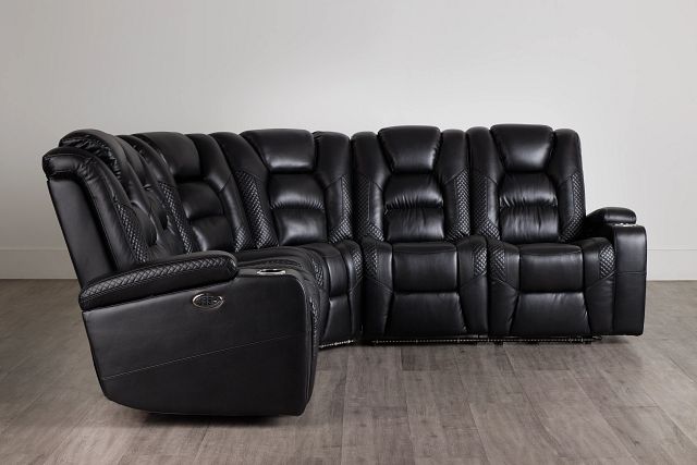 Troy Black Micro Small Dual Power Reclining Two-arm Sectional