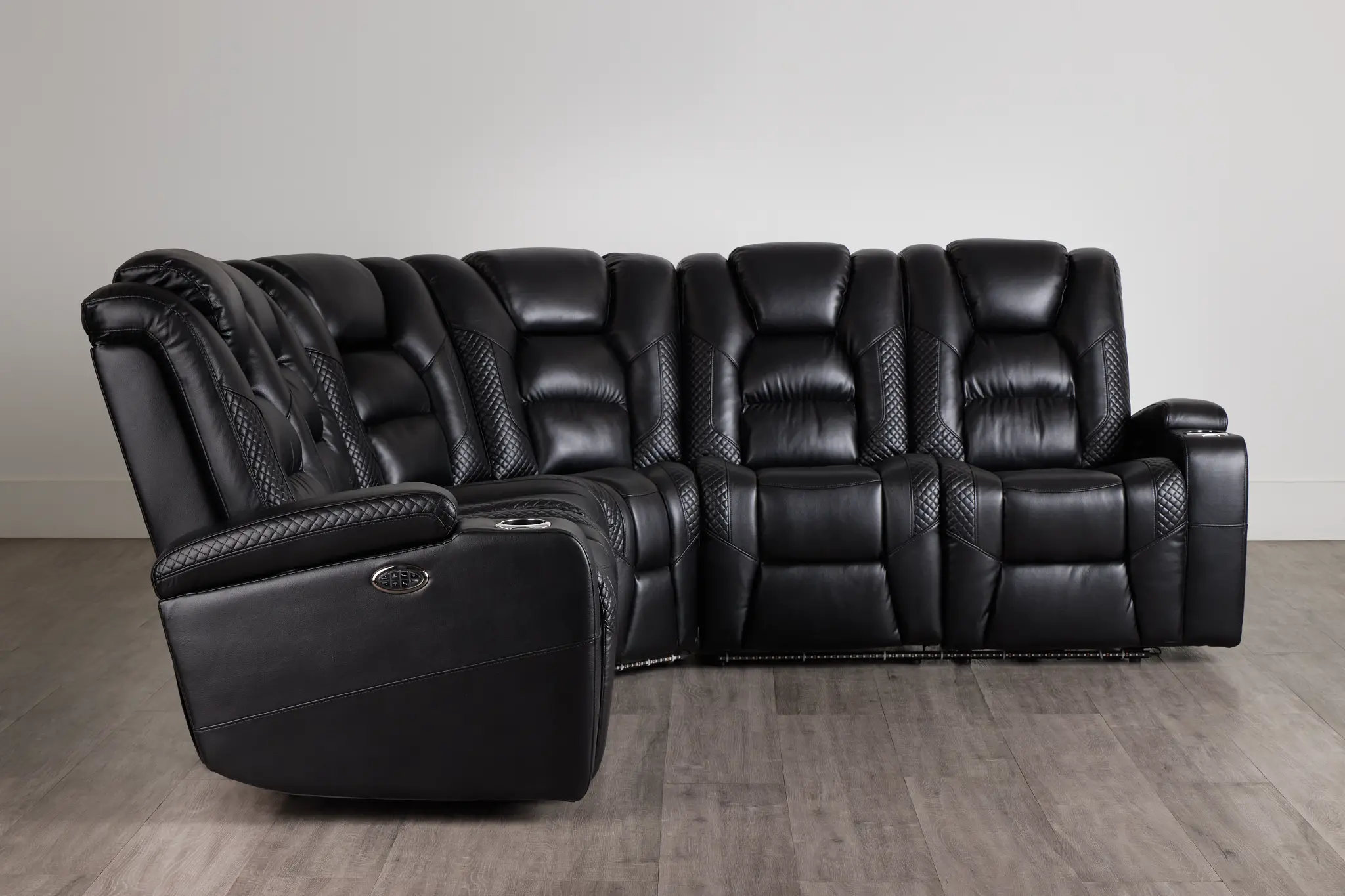 Troy Black Micro Small Dual Power Reclining Two-arm Sectional Troy Black Micro Small Dual Power Reclining Two-arm Sectional