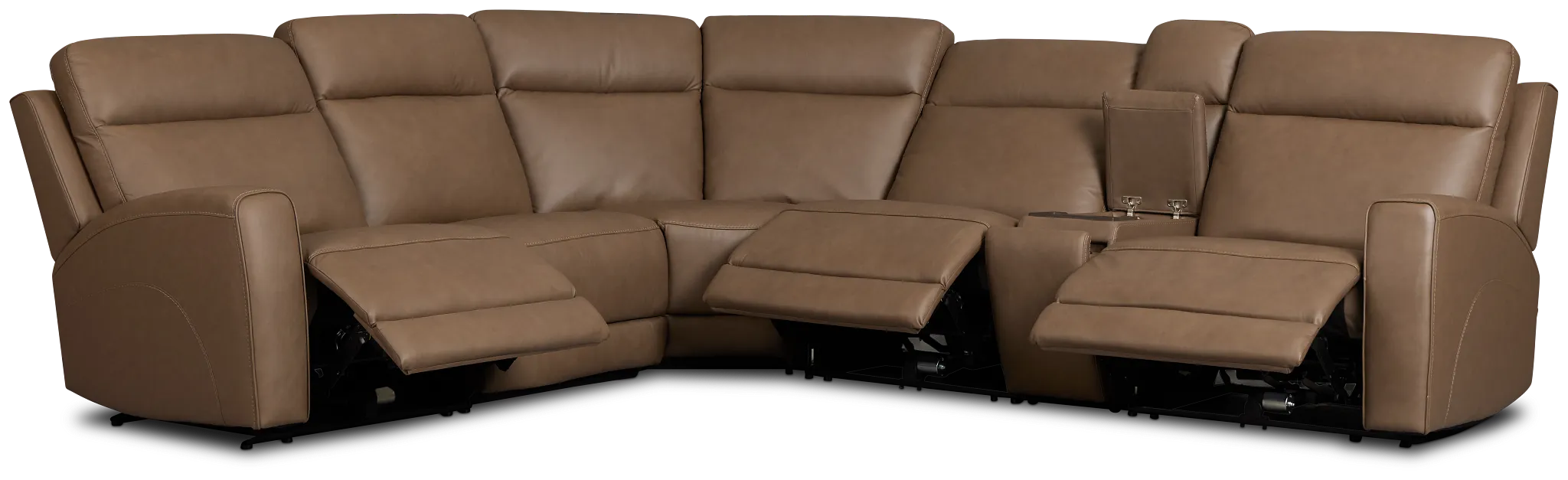 Flexsteel Belmont Dark Brown Lthr/vinyl Medium Triple Power 2-arm Sectional