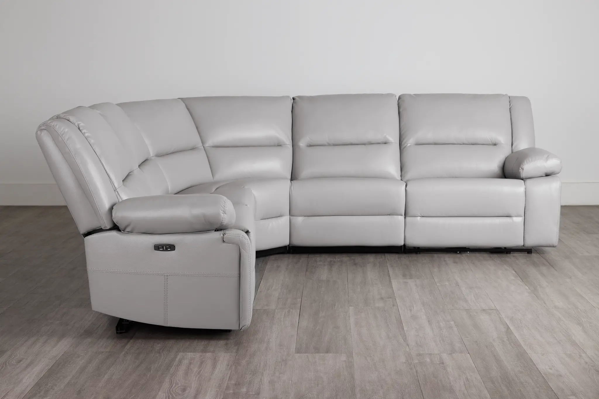 Peyton Light Gray Lthr/vinyl Small Two-arm Power Reclining Sectional Peyton Light Gray Lthr/vinyl Small Two-arm Power Reclining Sectional