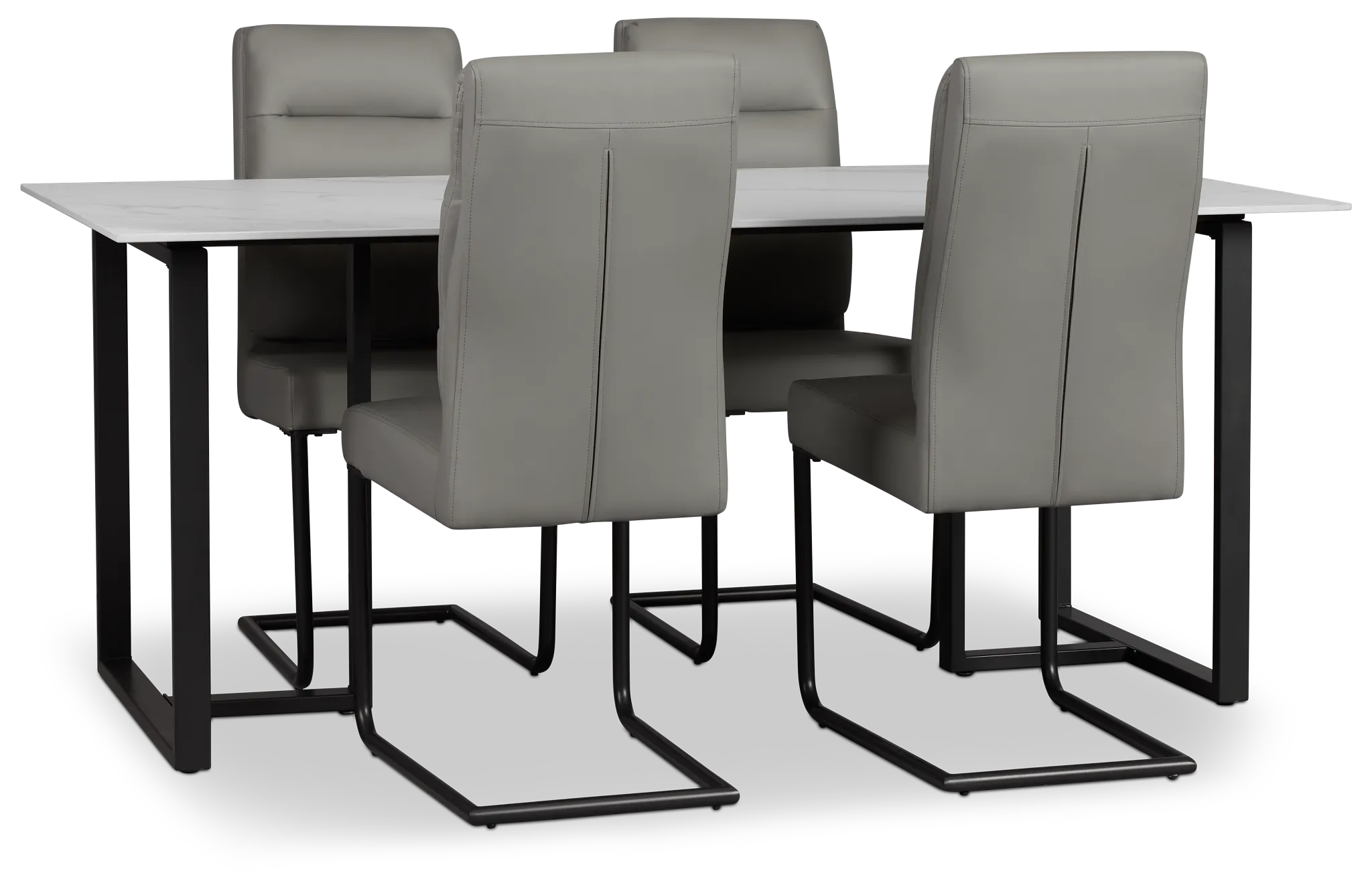 Paxton White Rect Table & 4 Gray Upholstered Chairs