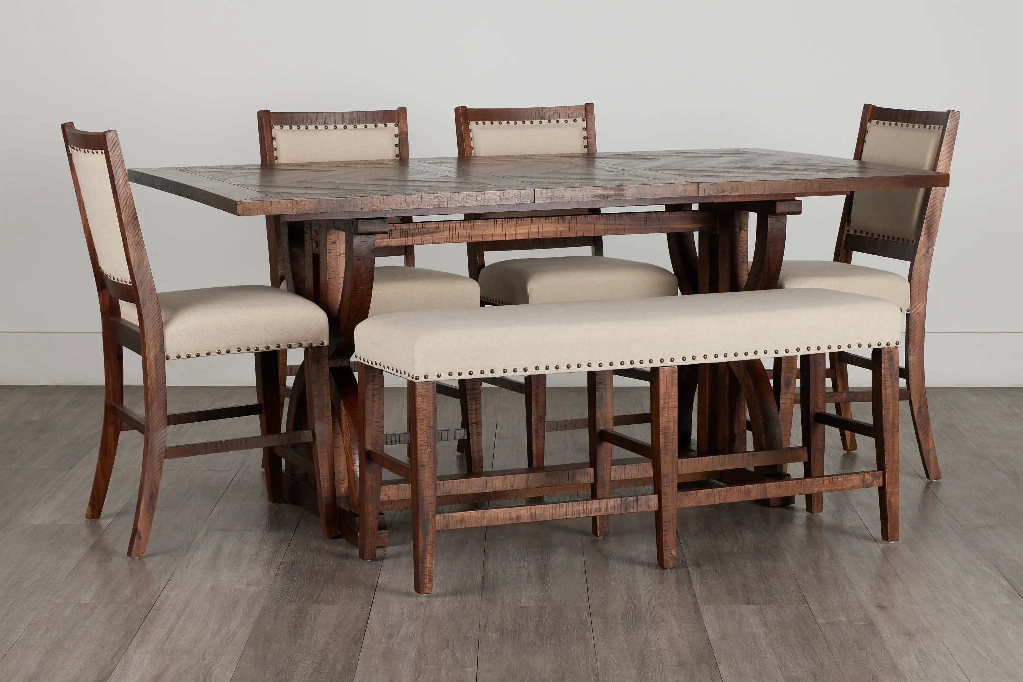 Joplin Dark Tone Extension High Table, 4 Barstools & High Bench