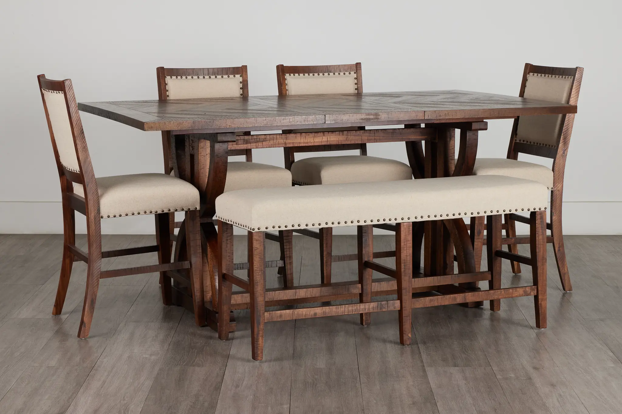 Joplin Dark Tone Extension High Table, 4 Barstools & High Bench Joplin Dark Tone Extension High Table, 4 Barstools & High Bench