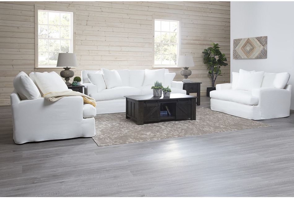 Delilah White Fabric Living Room